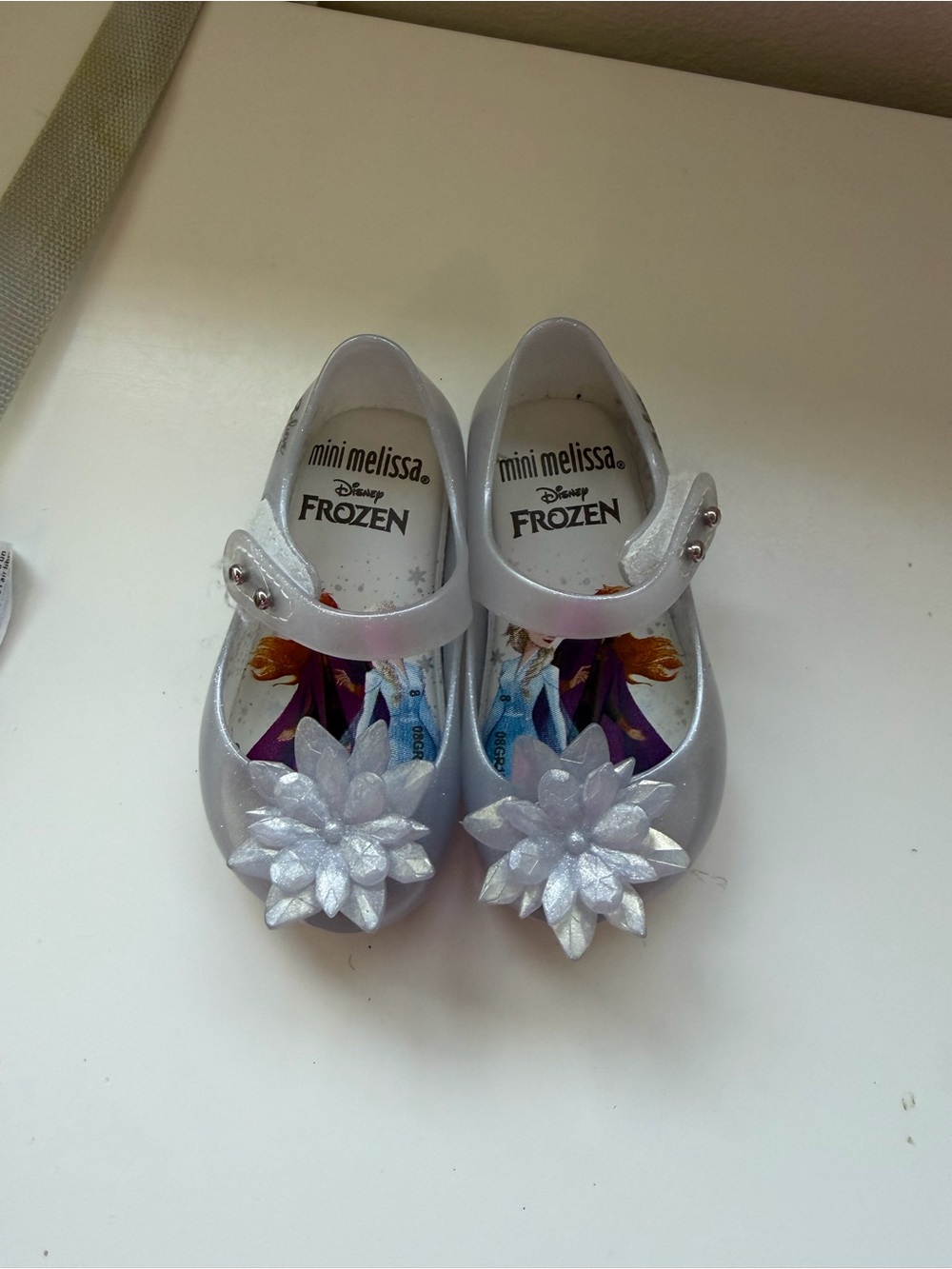 Mini Melissa Silver Frozen Flower Mary Jane Shoes for Kids